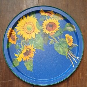 Blue Tray with Sunflower Design